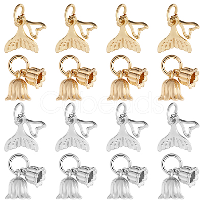 SUPERFINDINGS 16Pcs 4 Styles Rack Plating Brass Pendants KK-CA0002-55-1