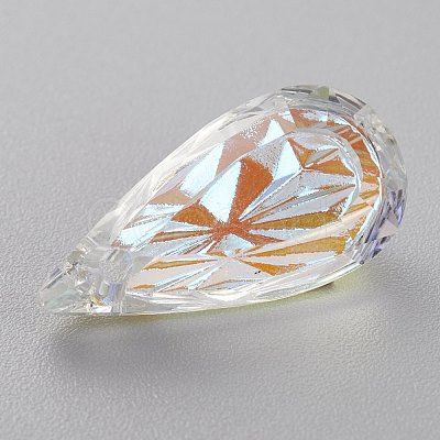 Embossed Glass Rhinestone Pendants GLAA-J101-06B-001SI-1