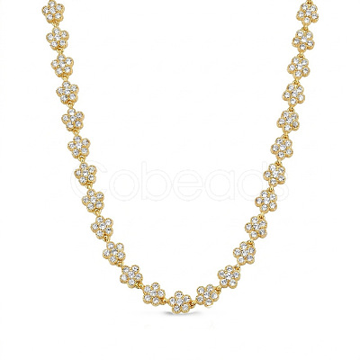 304 Stainless Steel Pave Clear Cubic Zirconia 5-Petal Flower Link Chain Necklaces for Women WG9E91A-01-1
