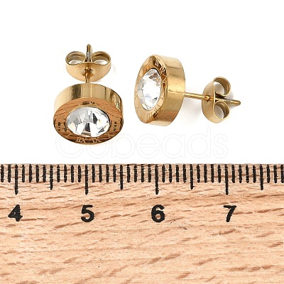 Flat Round 304 Stainless Steel & Crystal Rhinestone Stud Earrings for Women EJEW-G459-02G-1