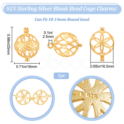 1Pc 925 Sterling Silver Empty Bead Cage Pendants STER-BBC0005-71MG-1
