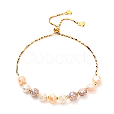 Natural Pearl Beads Adjustable Slider Bracelet for Girl Women Gift X-BJEW-JB06820-02-1