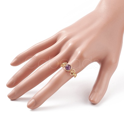 Natural Amethyst Braided Finger Ring RJEW-TA00042-02-1