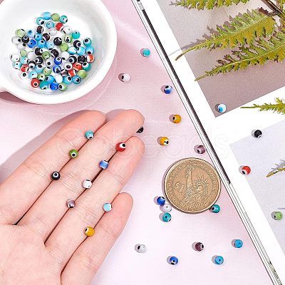 150 Pcs 10 Colors Handmade Evil Eye Lampwork Round Beads LAMP-NB0001-29-1
