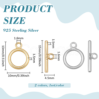 2Pcs 2 Colors 925 Sterling Silver Toggle Clasps STER-BC0004-01-1