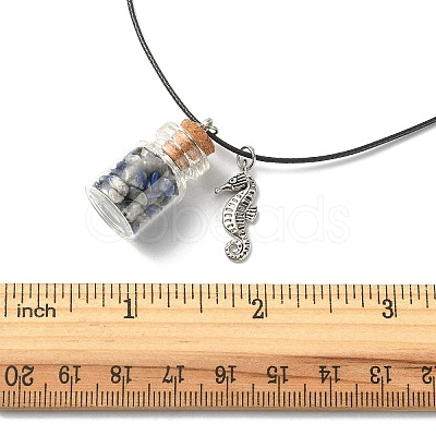 Glass Bottle & Alloy Sea Horse Pendant Necklace NJEW-FZ00014-1