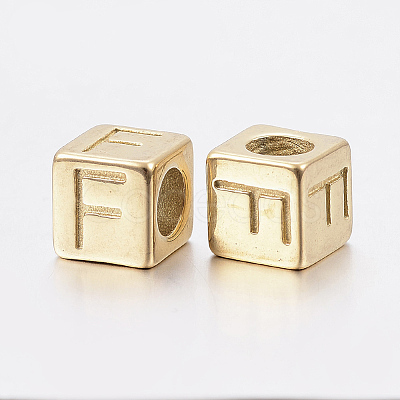 304 Stainless Steel Large Hole Letter European Beads X-STAS-H428-01G-F-1