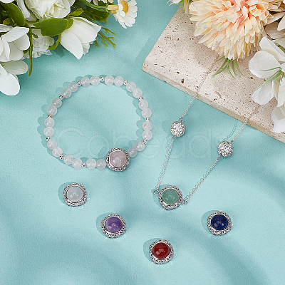 6Pcs 6 Styles Brass Pave Natural Amethyst & Rose Quartz & White Agate & Green Aventurine & Carnelian & Lapis Lazuli Multi-Strand Links KK-BC0015-17A-1