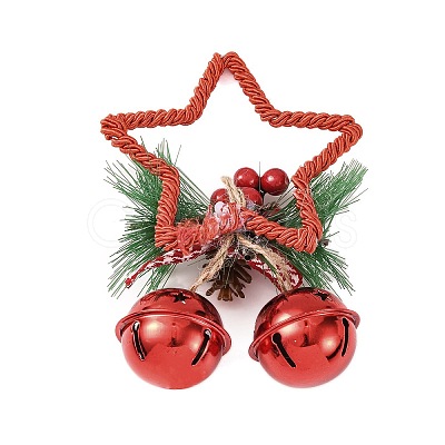 Christmas Plastic Star with Bell Pendant Decorations AJEW-S088-01A-1