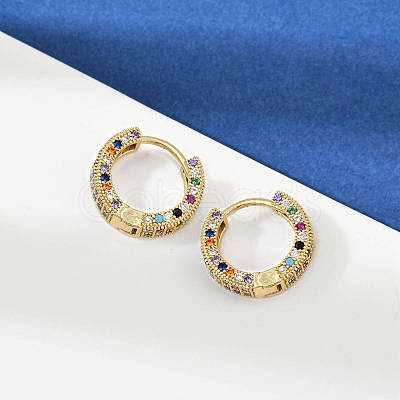 Brass Micro Pave Colorful Cubic Zirconia Hoop Earrings EJEW-S277-09G-B-1