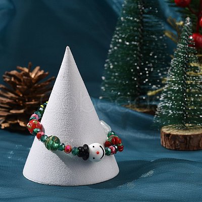 Christmas Tree & Snowman & Gift Box Lampwork & Glass Stretch Bracelets for Women BJEW-TA00258-1