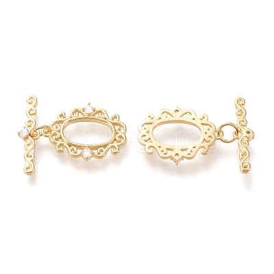 Brass Micro Pave Clear Cubic Zirconia Toggle Clasps KK-F820-08G-1