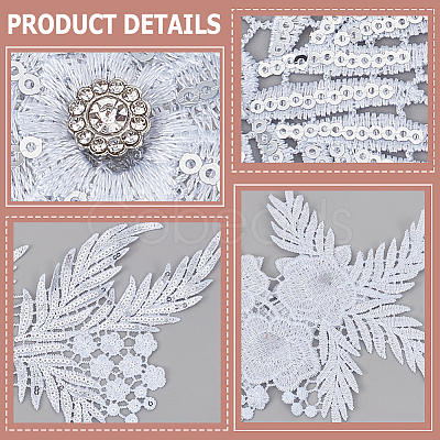 4Pcs Flower & Leaf Polyester and Plastic Applqiues PATC-CY0001-49A-1