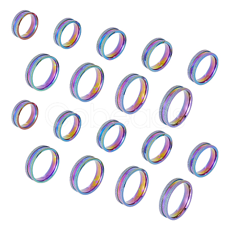 18Pcs 9 Size 201 Stainless Steel Grooved Finger Rings Set for Men Women STAS-UN0045-59B-M-1