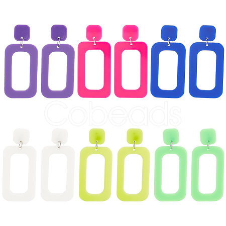 6 Pairs 6 Style Hollow Out Rectangle Acrylic Dangle Stud Earrings EJEW-AN0001-59-1