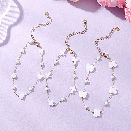 Natural Shell Beads Link Bracelets BJEW-JB13121-1