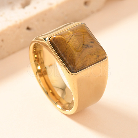 304 Stainless Steel and Natural Tiger Eye Finger Rings FS-WGCBD79-19-1
