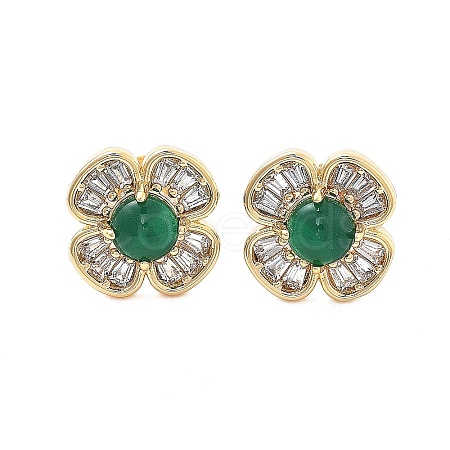 Brass Micro Pave Clear Cubic Zirconia Stud Earrings EJEW-G415-02E-G-1