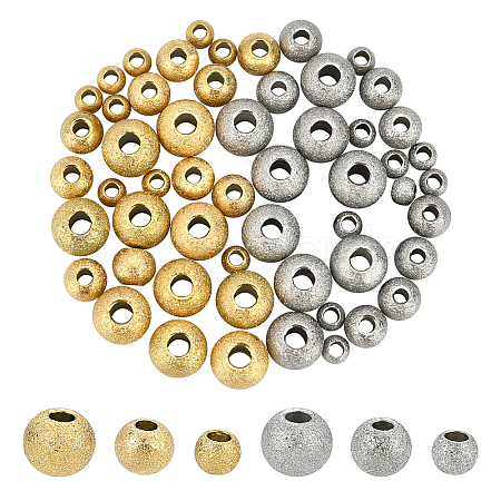 60Pcs 3 Style Ion Plating(IP) 201/304 Stainless Steel Textured Beads STAS-UN0028-14-1