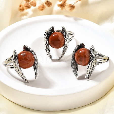 Natural Red Jasper Wings Adjustable Rings RJEW-K241-04AS-10-1
