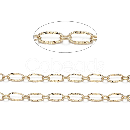 3.28 Feet Brass Textured Oval Link Chains X-CHC-S004-07G-1