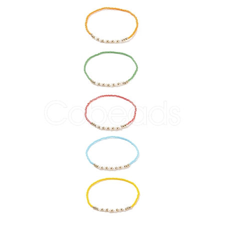 Natural Pearl & Glass Seed & Brass Beaded Stretch Bracelet for Women BJEW-JB08977-1