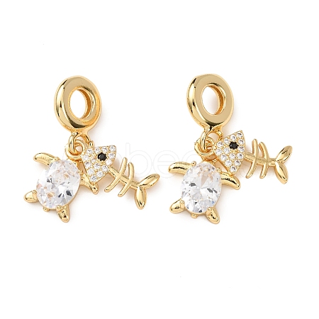 Ocean Brass Pave Clear Cubic Zirconia European Dangle Charms KK-H278-03G-04-1