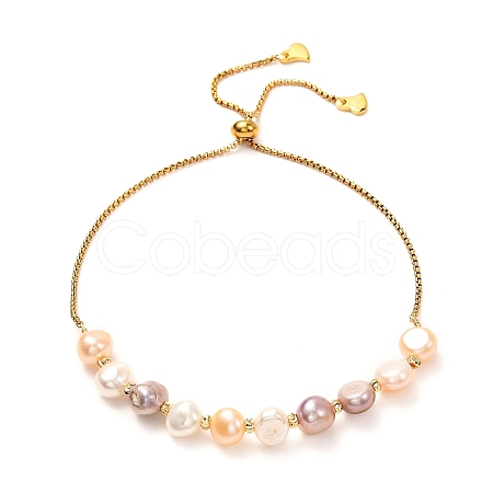 Natural Pearl Beads Adjustable Slider Bracelet for Girl Women Gift X-BJEW-JB06820-02-1