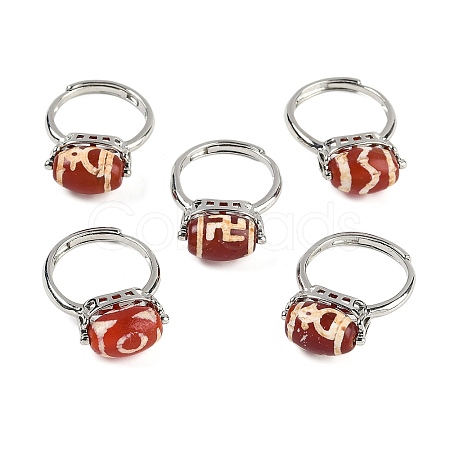 Oval Dyed & Heated Tibetan Style dZi  Natural Agate Adjustable Rings RJEW-C087-04P-04-1