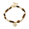 Brass Star Charm Bracelet, Natural Pearl & Tiger Eye Beaded Bracelet, Real 14K Gold Plated, 6-7/8 inch(17.4cm)