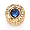 304 Stainless Steel European Beads, Large Hole Beads, with Capri Blue & Crystal Rhinestone, Flat Round, Golden, 12x11.5mm, Hole: 5mm