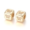 Brass Micro Pave Cubic Zirconia European Beads, Large Hole Beads, Long-Lasting Plated, Cube with Butterfly Pattern, Clear, Golden, 9x9x9.5mm, Hole: 4.5mm