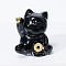 Resin Craft Display Decorations, with Obsidian Chip, Lucky Cat Figurine, for Home Feng Shui Ornament, 63x55x45mm