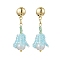 Handmade Glass Seed Beads Flower Stud Earrings, with Plastic Pearl, Golden, Light Blue, 39x14mm