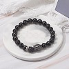 Natural Tourmaline & Lava Rock Round Beads Energy Power Stretch Bracelet for Men Women BJEW-JB07037-01-3