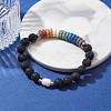 Dyed Natural Lava Rock & Pearl Beaded Strtch Bracelet BJEW-JB10053-01-2