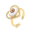 Cubic Zirconia Heart with Evil Eye Open Cuff Ring with Acrylic RJEW-B042-05G-03-1