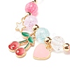 Candy Color Round Beaded Stretch Bracelet with Heart Cherry Charm for Women BJEW-JB07636-01-4