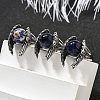 Natural Sodalite Wings Adjustable Rings RJEW-K241-04AS-06-2