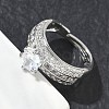 Adjustable Brass Finger Rings with Round Cubic Zirconia Center & Baguette Accents for Women CU-CBA7E55-16P-3