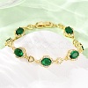 Heart & Oval Brass Micro Pave Cubic Zirconia Link Chain Bracelets for Women BJEW-A163-03G-04-2