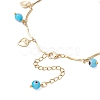 3Pcs 3 Styles Handmade Evil Eye Lampwork & Stainless Steel Moon Heart Leaf Tassel 304 Stainless Steel Curved Bar Link Chain Anklets for Women AJEW-AN00742-7