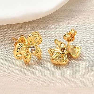Brass Micro Pave Clear Cubic Zirconia Bowknot Stud Earrings EJEW-A145-02A-G-1