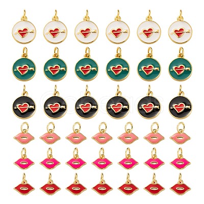 12Pcs 6 Style Golden Plated Brass with Jump Rings Enamel Pendants KK-LS0001-35-1