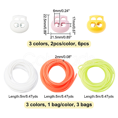 6Pcs 3 Colors Oval 2-Hole Plastic POM Cord Locks FIND-OC0003-23B-1