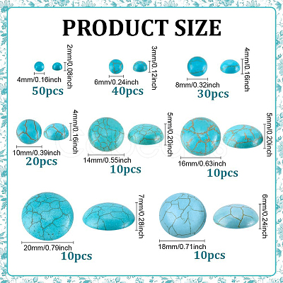 180Pcs 8 Styles Craft Findings Dyed Synthetic Turquoise Gemstone Flat Back Dome Cabochons G-PH0003-28-1