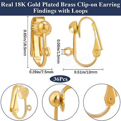 36Pcs Brass Clip-on Earring Findings KK-BBC0016-10G-1