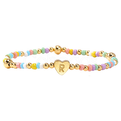 Summer Stainless Steel Heart Alphabet Colorful Glass Seed Beaded Stretch Bracelets for Women JV8929-44-1