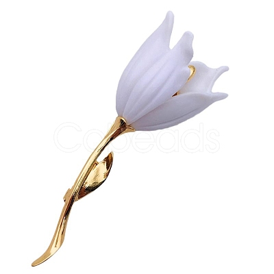 White Champaca Alloy Resin Brooch for Backpack Clothes PW-WGA49BC-01-1