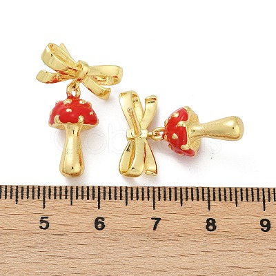 Mushroom with Bowknot Brass Enamel Dangle Stud Earrings EJEW-F895-25A-G-1